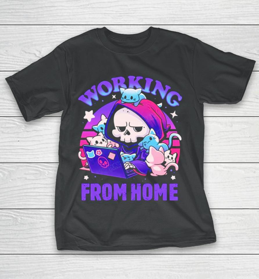 Grim Reaper Working From Home Surrounded By Cats T-Shirt
