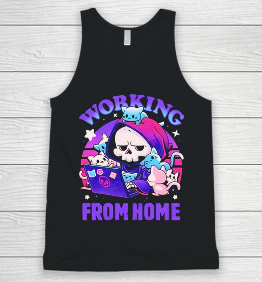 Grim Reaper Working From Home Surrounded By Cats Unisex Tank Top