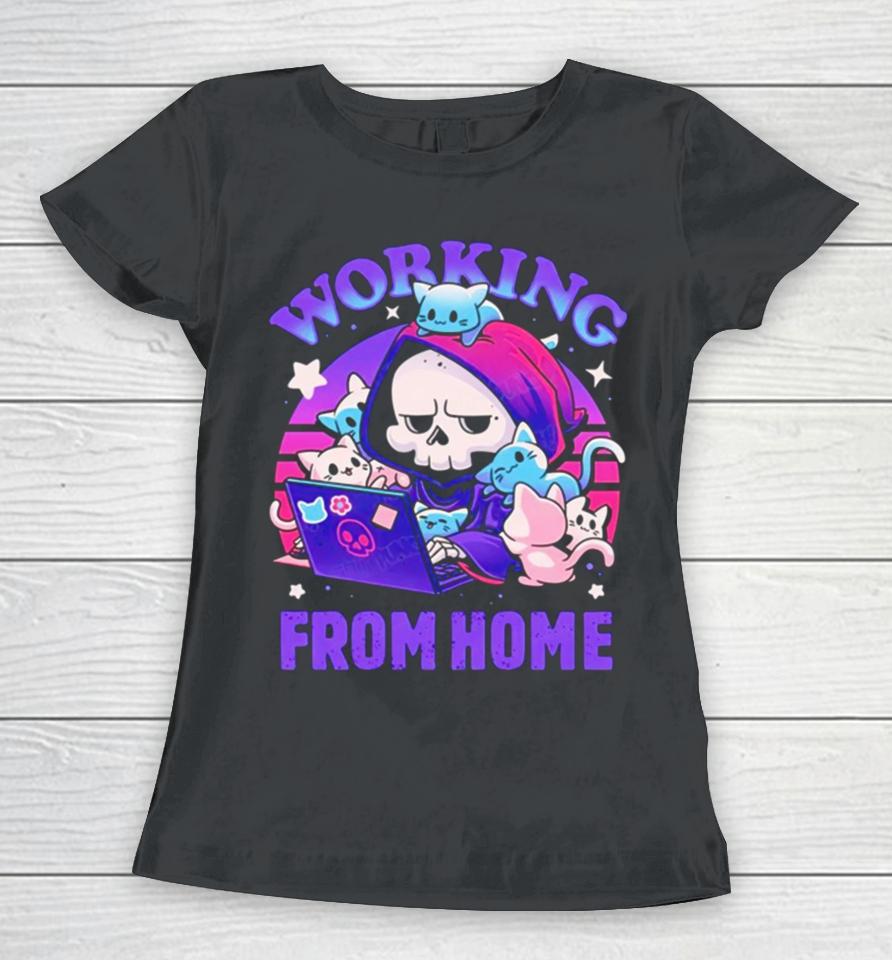 Grim Reaper Working From Home Surrounded By Cats Women T-Shirt