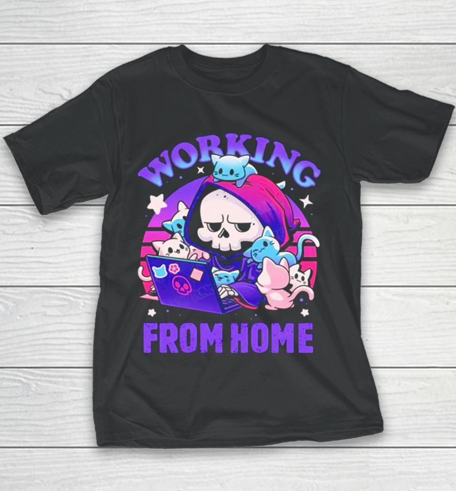 Grim Reaper Working From Home Surrounded By Cats Youth T-Shirt