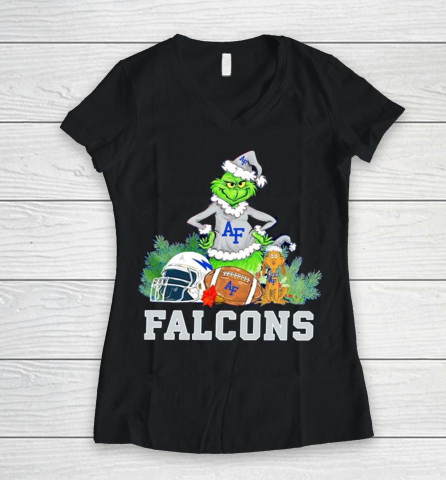 Grinch Air Force Falcons Christmas Women V-Neck T-Shirt