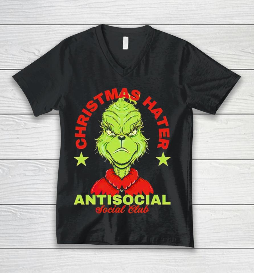 Grinch Christmas Hater Antisocial Social Club Unisex V-Neck T-Shirt