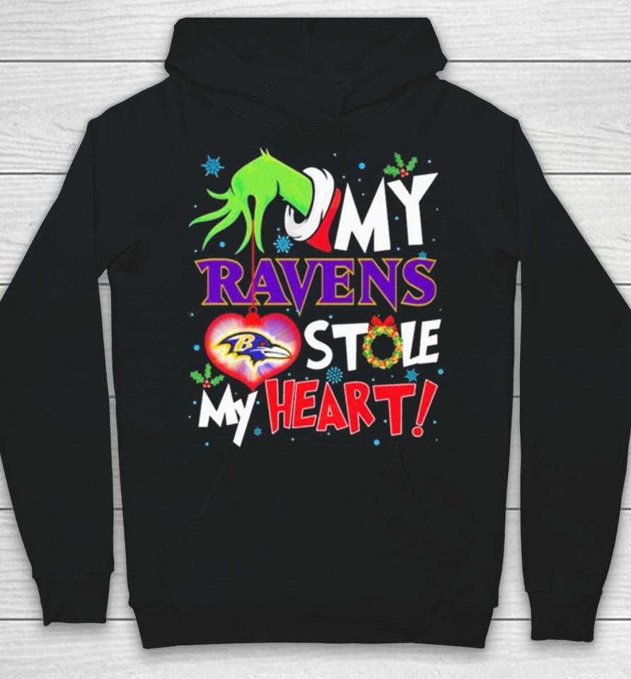 Grinch Hand My Baltimore Ravens Stole My Heart Christmas Hoodie