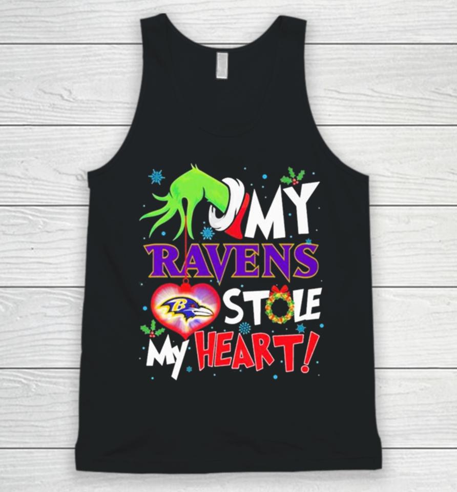 Grinch Hand My Baltimore Ravens Stole My Heart Christmas Unisex Tank Top
