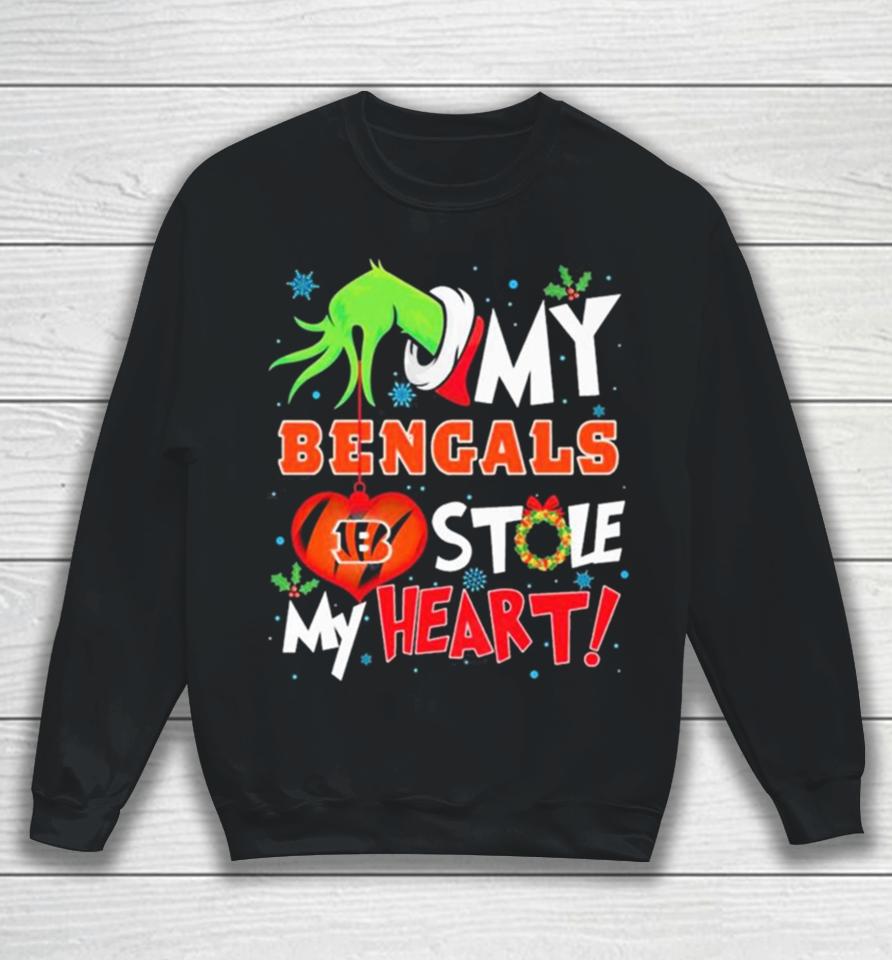Grinch Hand My Cincinnati Bengals Stole My Heart Christmas Sweatshirt