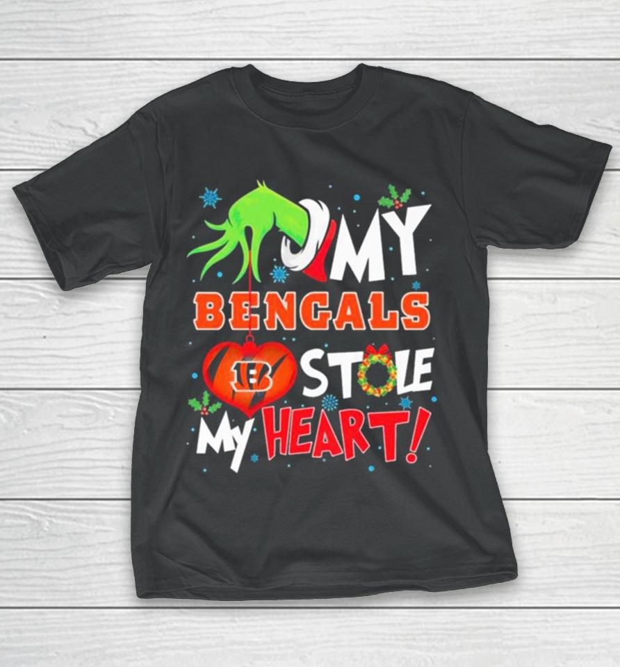 Grinch Hand My Cincinnati Bengals Stole My Heart Christmas T-Shirt