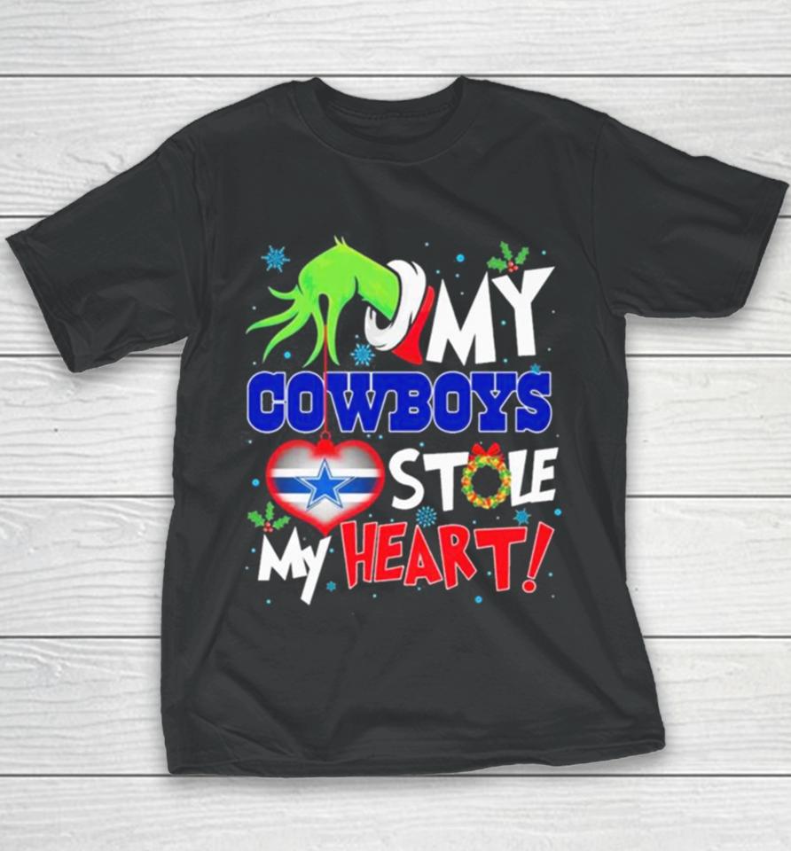 Grinch Hand My Dallas Cowboys Stole My Heart Christmas Youth T-Shirt