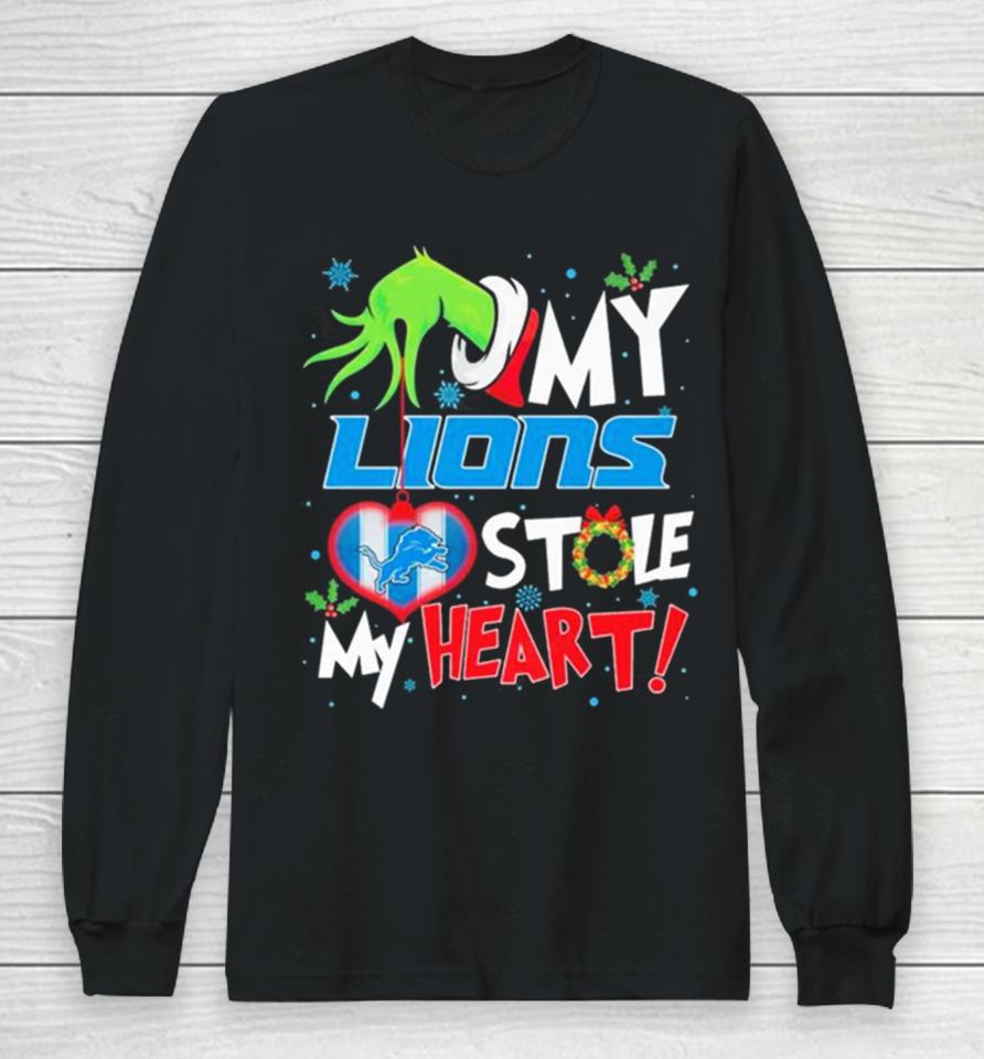 Grinch Hand My Detroit Lions Stole My Heart Christmas Long Sleeve T-Shirt