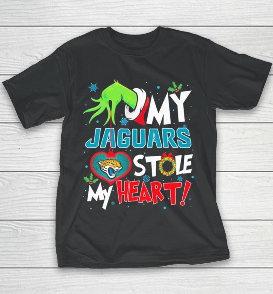 Grinch Hand My Jacksonville Jaguars Stole My Heart Christmas Youth T-Shirt
