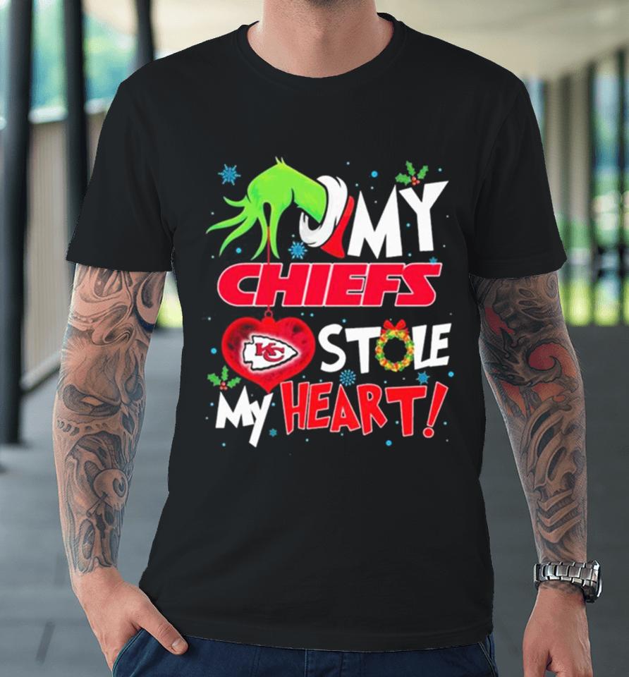 Grinch Hand My Kansas City Chiefs Stole My Heart Christmas Premium T-Shirt