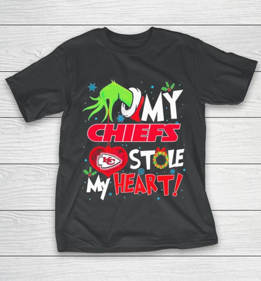 Grinch Hand My Kansas City Chiefs Stole My Heart Christmas T-Shirt