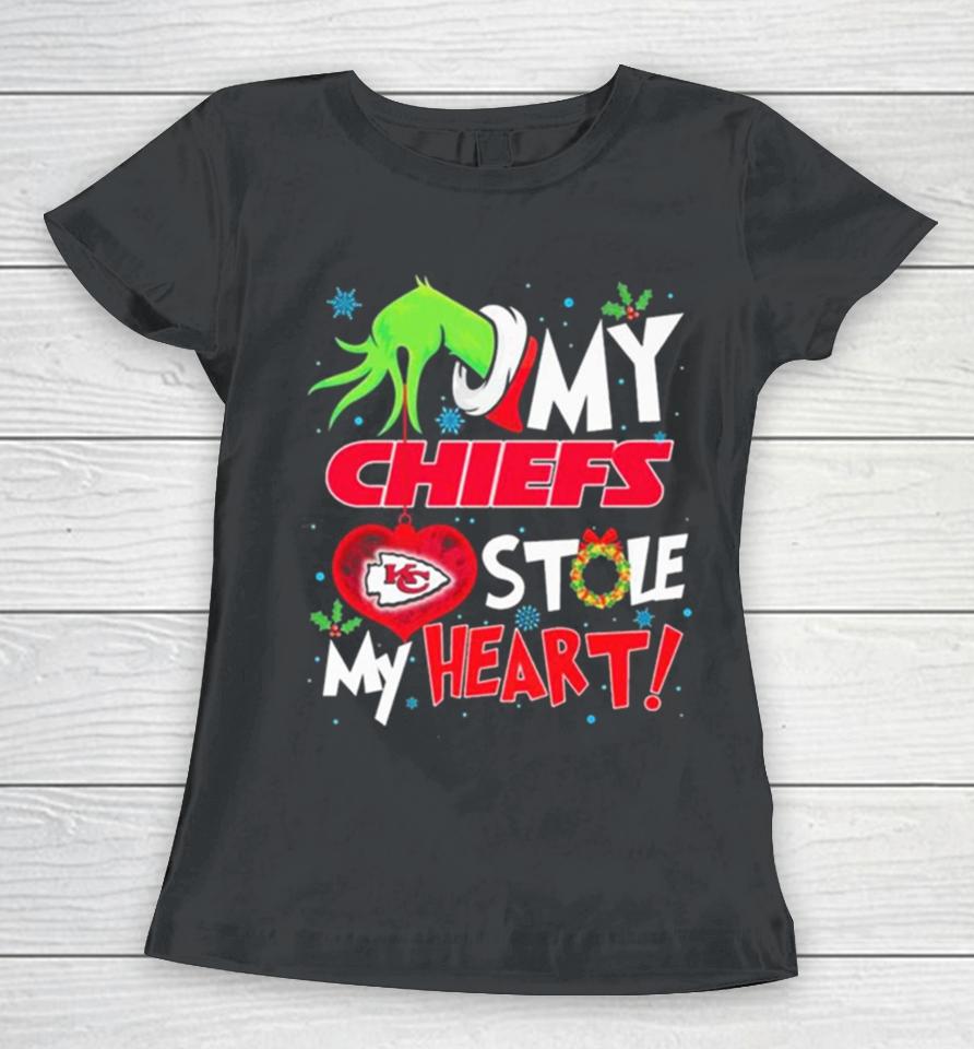 Grinch Hand My Kansas City Chiefs Stole My Heart Christmas Women T-Shirt