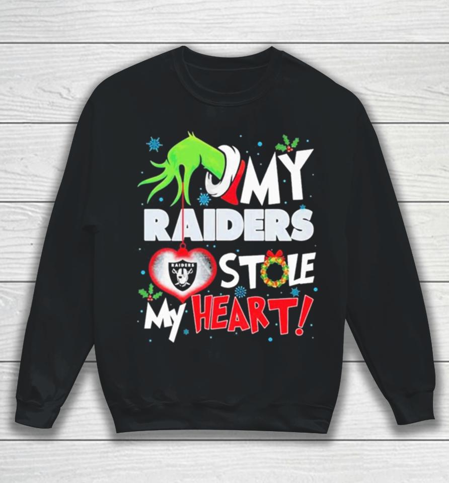 Grinch Hand My Las Vegas Raiders Stole My Heart Christmas Sweatshirt