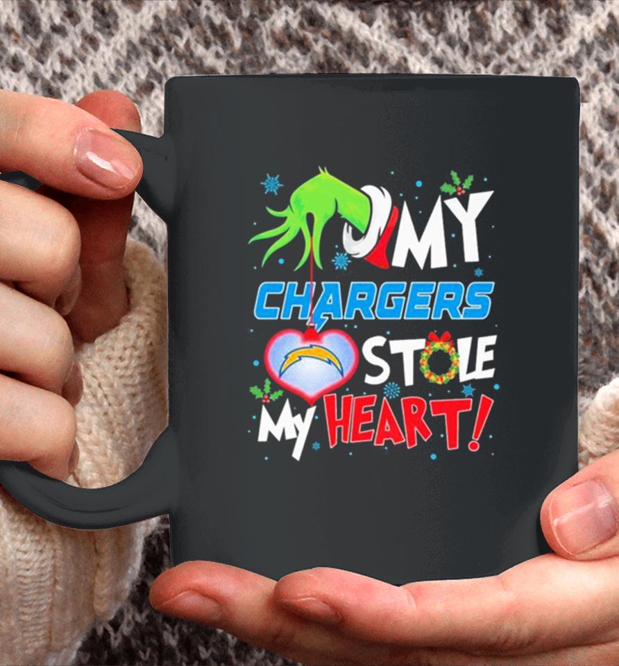 Grinch Hand My Los Angeles Chargers Stole My Heart Christmas Coffee Mug