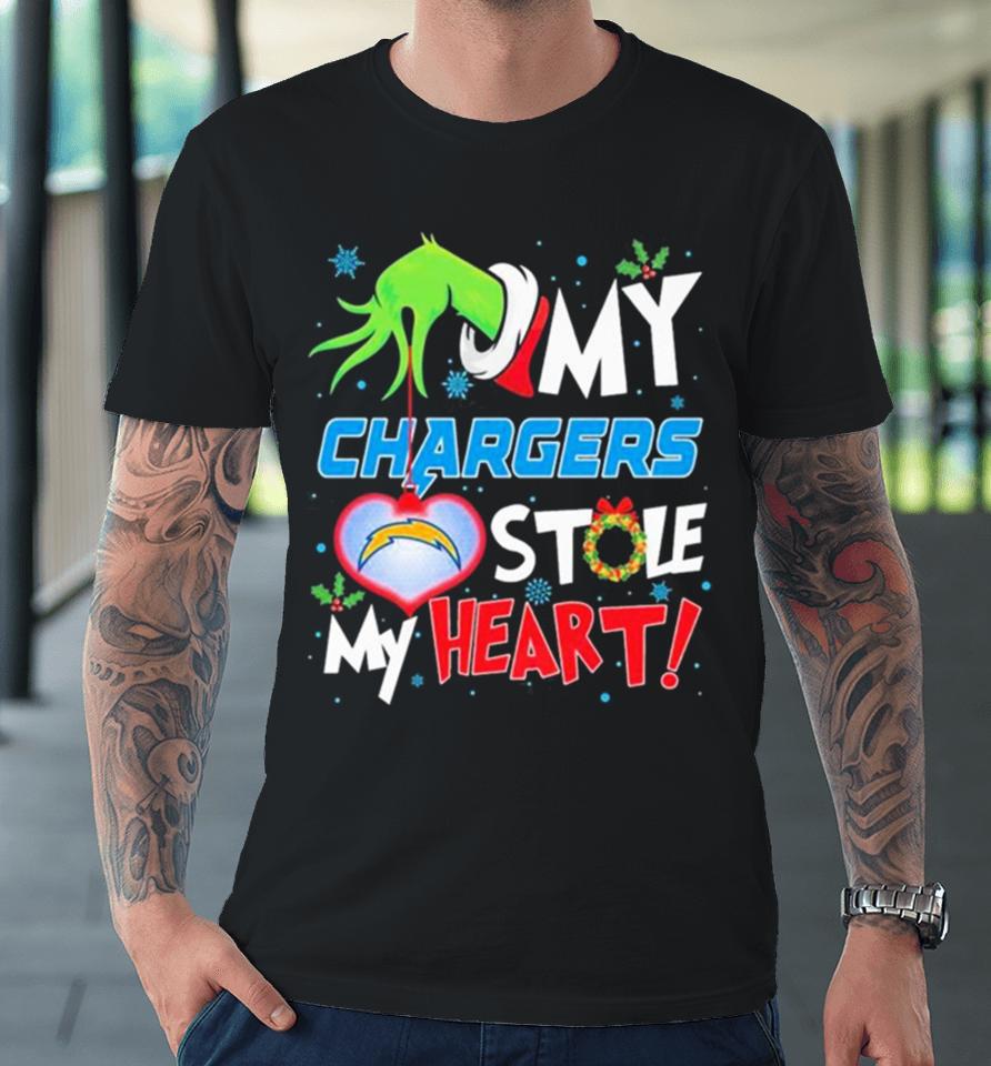 Grinch Hand My Los Angeles Chargers Stole My Heart Christmas Premium T-Shirt