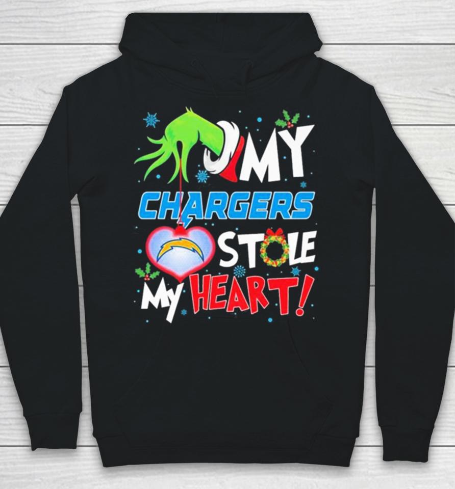 Grinch Hand My Los Angeles Chargers Stole My Heart Christmas Hoodie