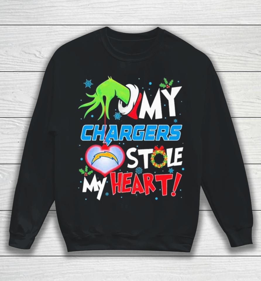 Grinch Hand My Los Angeles Chargers Stole My Heart Christmas Sweatshirt