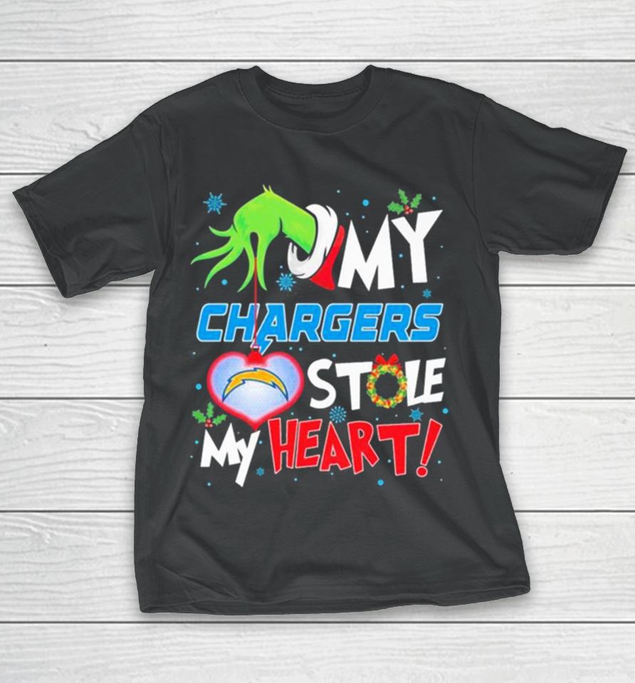 Grinch Hand My Los Angeles Chargers Stole My Heart Christmas T-Shirt
