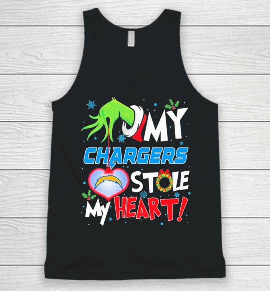 Grinch Hand My Los Angeles Chargers Stole My Heart Christmas Unisex Tank Top