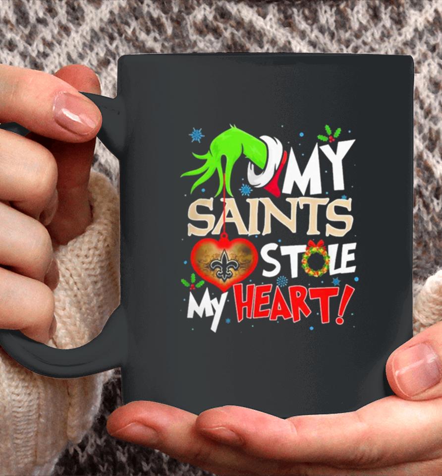 Grinch Hand My New Orleans Saints Stole My Heart Christmas Coffee Mug