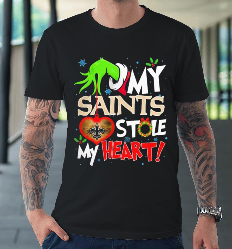 Grinch Hand My New Orleans Saints Stole My Heart Christmas Premium T-Shirt