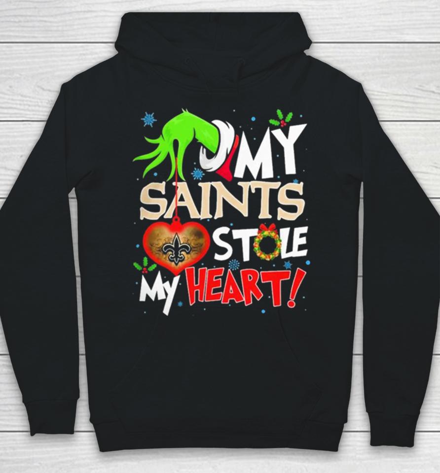 Grinch Hand My New Orleans Saints Stole My Heart Christmas Hoodie