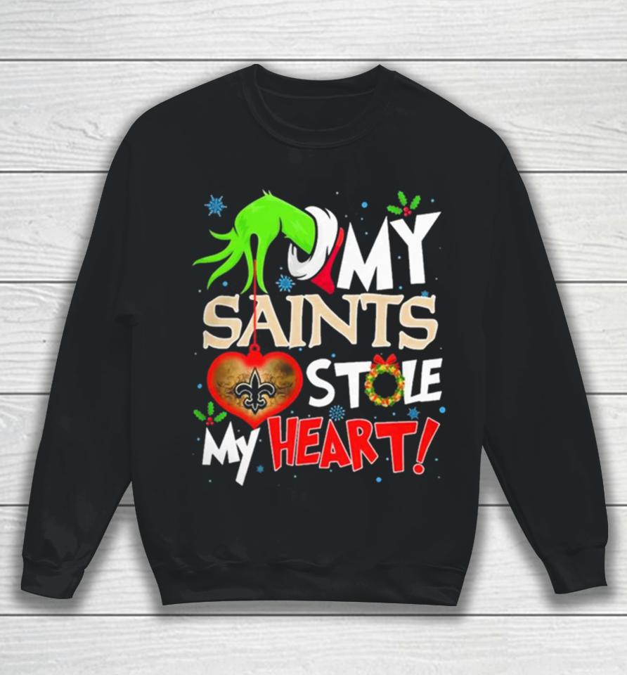 Grinch Hand My New Orleans Saints Stole My Heart Christmas Sweatshirt