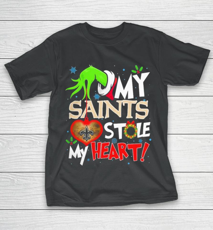 Grinch Hand My New Orleans Saints Stole My Heart Christmas T-Shirt