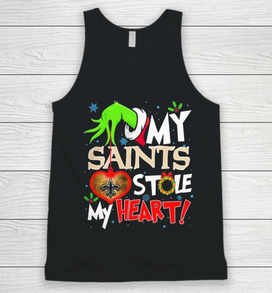 Grinch Hand My New Orleans Saints Stole My Heart Christmas Unisex Tank Top