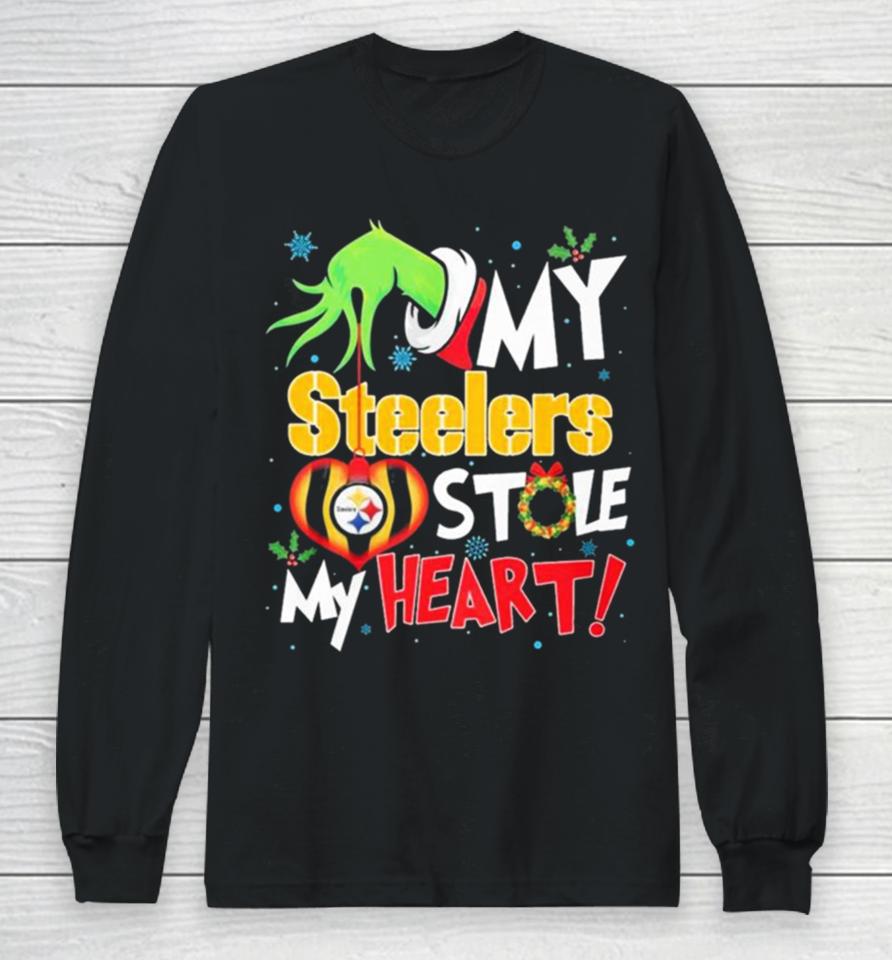 Grinch Hand My Pittsburgh Steelers Stole My Heart Christmas Long Sleeve T-Shirt