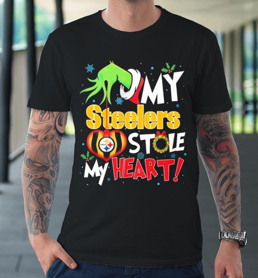 Grinch Hand My Pittsburgh Steelers Stole My Heart Christmas Premium T-Shirt