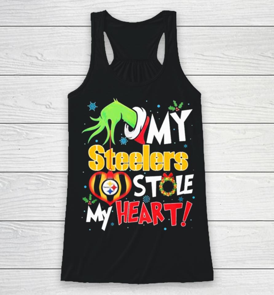 Grinch Hand My Pittsburgh Steelers Stole My Heart Christmas Racerback Tank