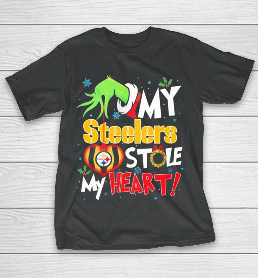 Grinch Hand My Pittsburgh Steelers Stole My Heart Christmas T-Shirt