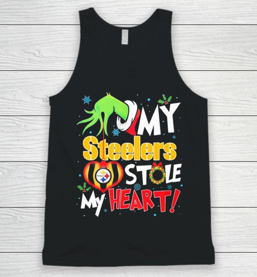 Grinch Hand My Pittsburgh Steelers Stole My Heart Christmas Unisex Tank Top