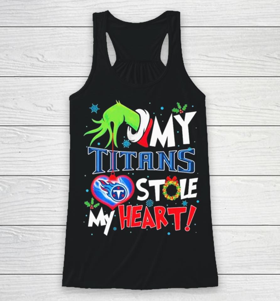 Grinch Hand My Tennessee Titans Stole My Heart Christmas Racerback Tank