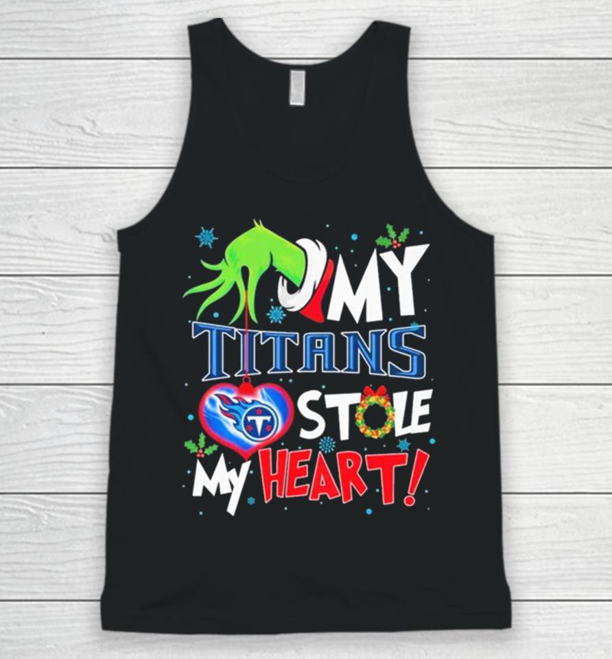 Grinch Hand My Tennessee Titans Stole My Heart Christmas Unisex Tank Top