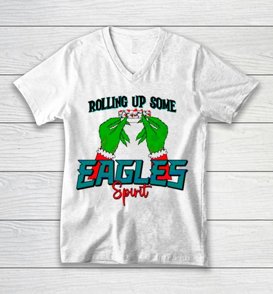 Grinch Rolling Up Some Eagles Spirit Unisex V-Neck T-Shirt