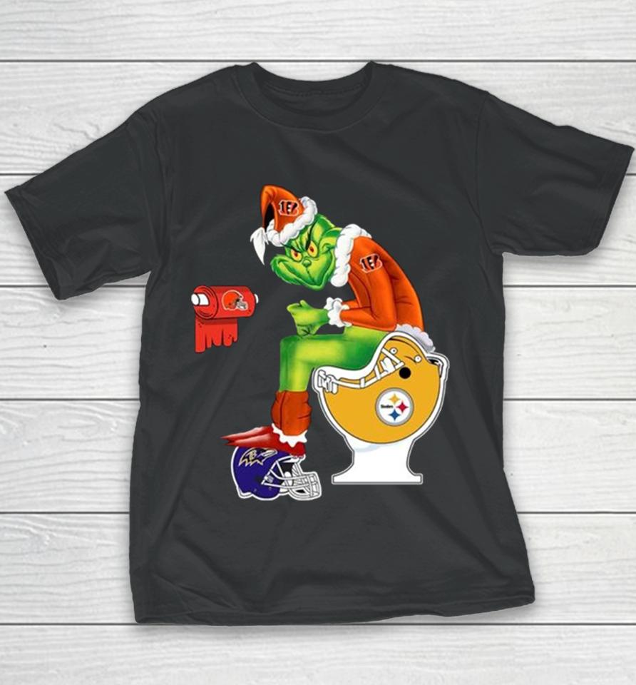 Grinch Santa Cincinnati Bengals Toilet Christmas 2023 Youth T-Shirt