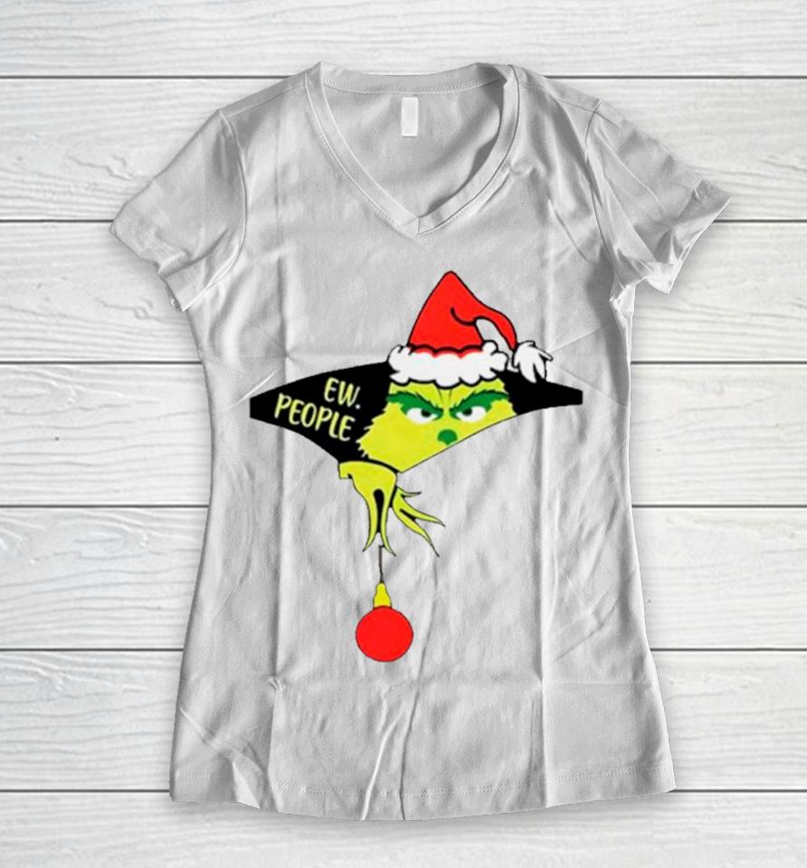 Grinch Santa Ew People Merry Christmas Women V-Neck T-Shirt