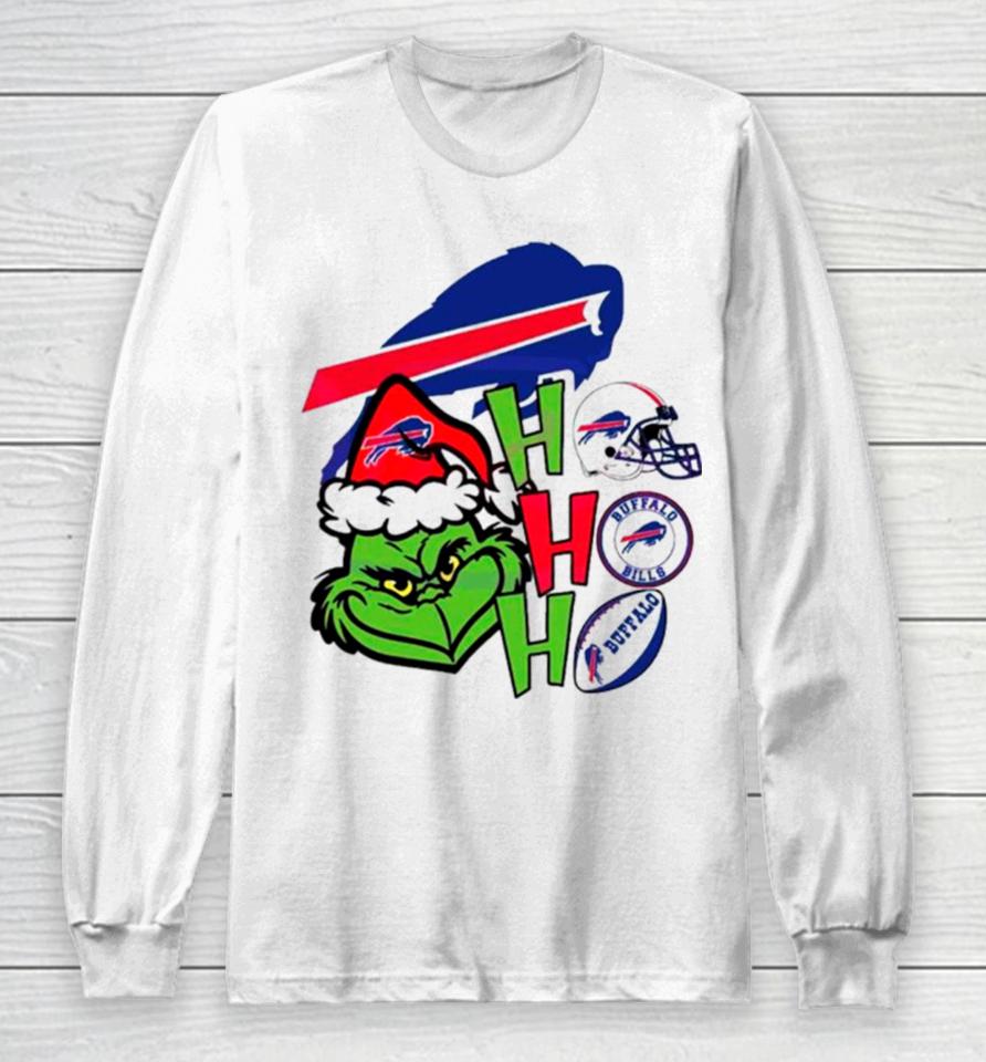 Grinch Santa Hat Ho Ho Ho Buffalo Bills Long Sleeve T-Shirt