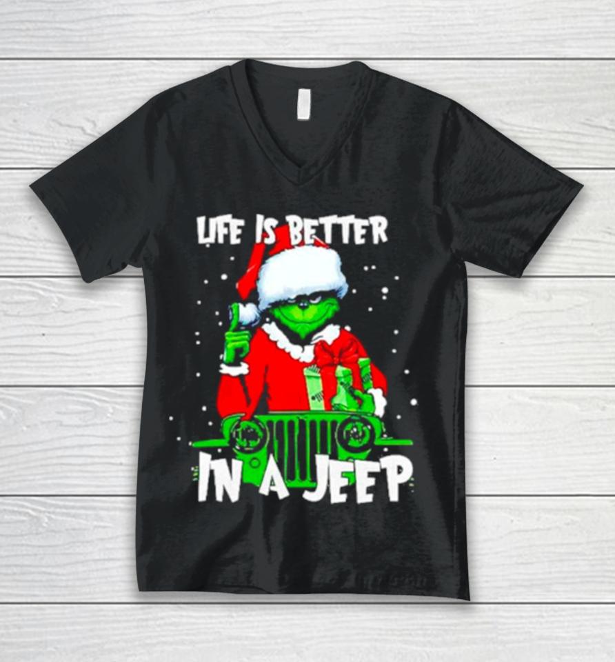 Grinch Santa Life Is Better In A Jeep Unisex V-Neck T-Shirt