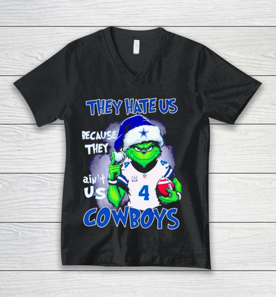 Grinch Santa They Hate Us Because They Ain’t Us Cowboys Football Unisex V-Neck T-Shirt
