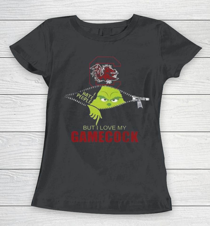 Grinch Zipper I Hate People But I Love My South Carolina Gamecocks Women T-Shirt