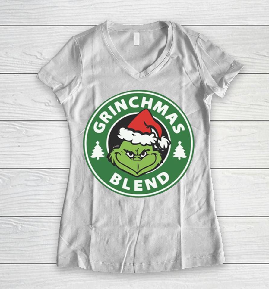 Grinchmas Blend Logo Starbuck Parody Grinch Women V-Neck T-Shirt