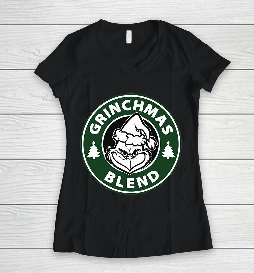 Grinchmas Blend , Funny Grinch Coffee Women V-Neck T-Shirt