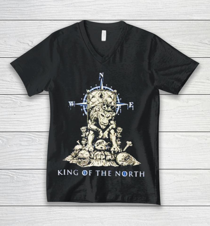 Grit King Of The North Detroit Lions Football Skeleton Unisex V-Neck T-Shirt