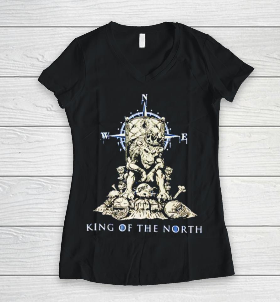 Grit King Of The North Detroit Lions Football Skeleton Women V-Neck T-Shirt
