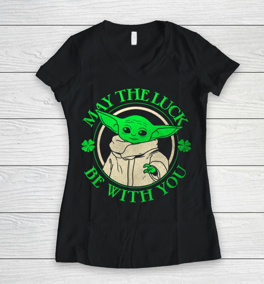 Grogu Star Wars St Patrick’s Day May The Luck Be With You Women V-Neck T-Shirt