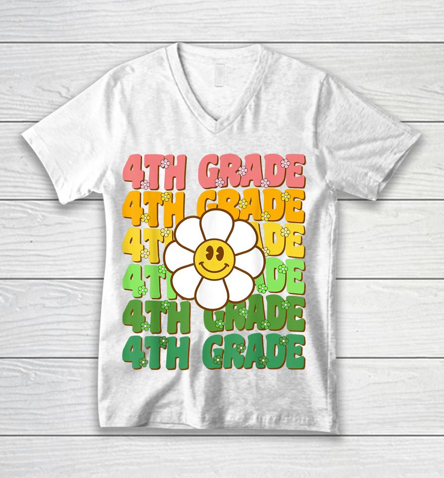 Groovy 4Th Grade Back To School First Day Of Fourth Grade Unisex V-Neck T-Shirt