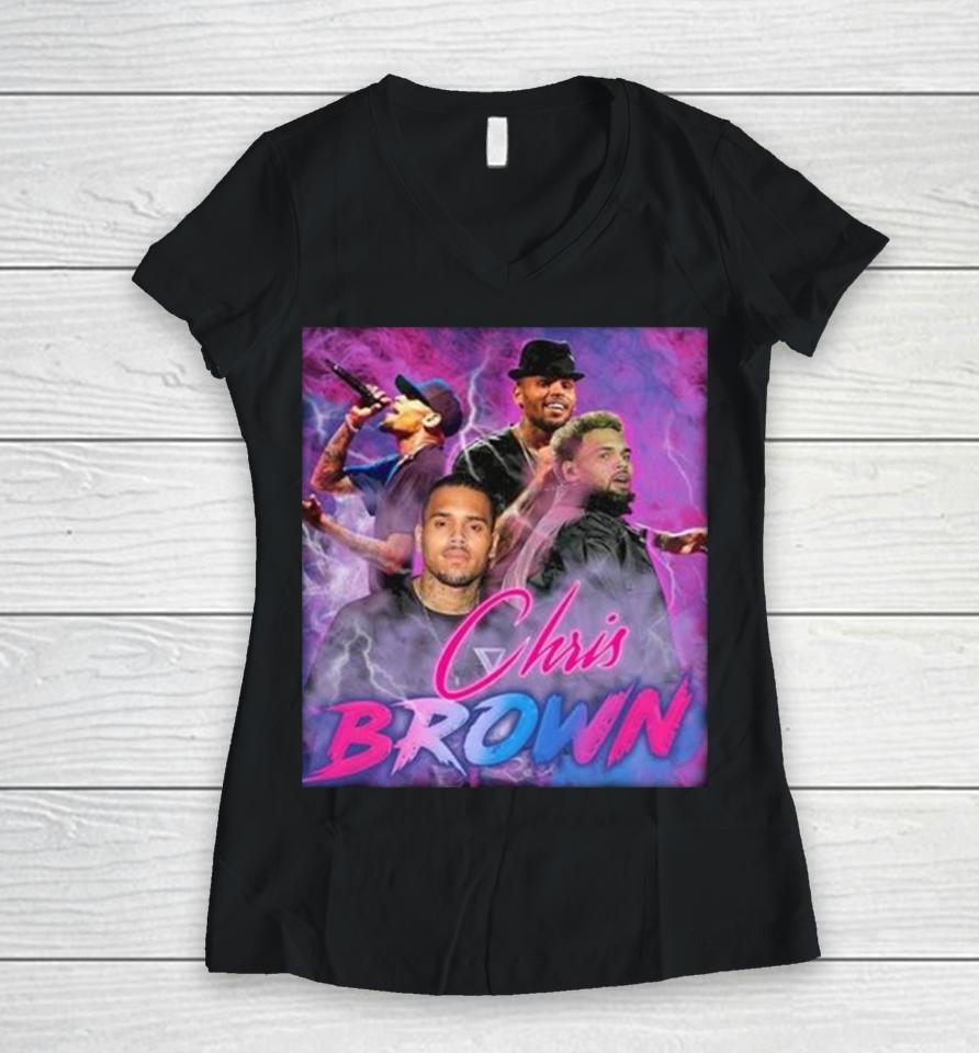 Groovy Chris Brown Breezy 90S Hip Hop Rapper Women V-Neck T-Shirt